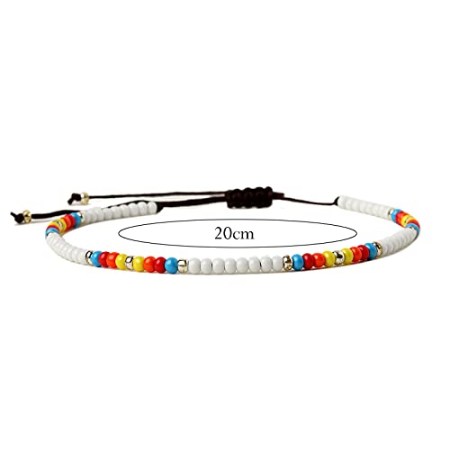 XIJIN 10 Pcs Handmade Beaded Anklets for Women Girls Boho Colorful Beads Ankle Bracelets Beach Braided Rope Foot Anklet Set