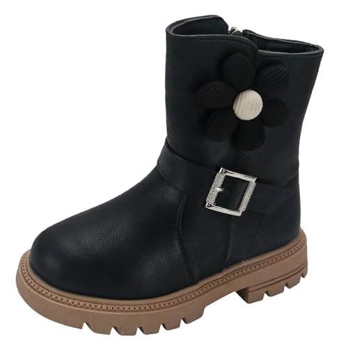 IWIHMIV Girls Ankle Boots Fashion Thick Soled Boots for Girls with Zipper Comfortable Soft Soled Leather Short Booties