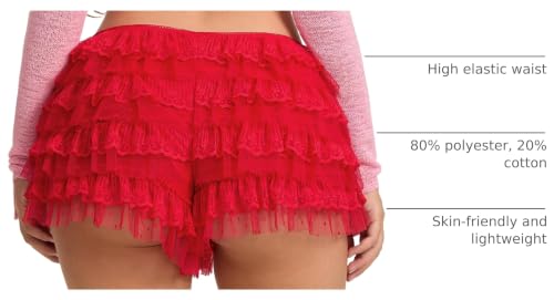 Image of NUFIWI Women Lolita Bloomers Ruffle Shorts Lace Cute Pumpkin Pants Sexy Boyshorts Layered Y2k Mini Shorts Pettipants