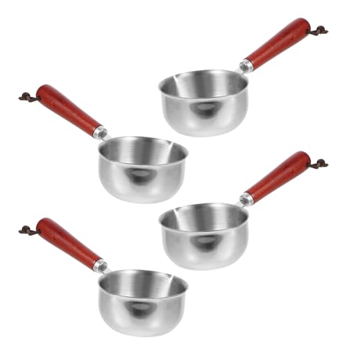 Sewroro Mini Cacerola de Acero Inoxidable 150 Ml con Mango de Madera Antideslizante 4 Piezas Olla Pequeña para Derretir Mantequilla Preparar Salsa y Calentar Leche Apta para Inducción