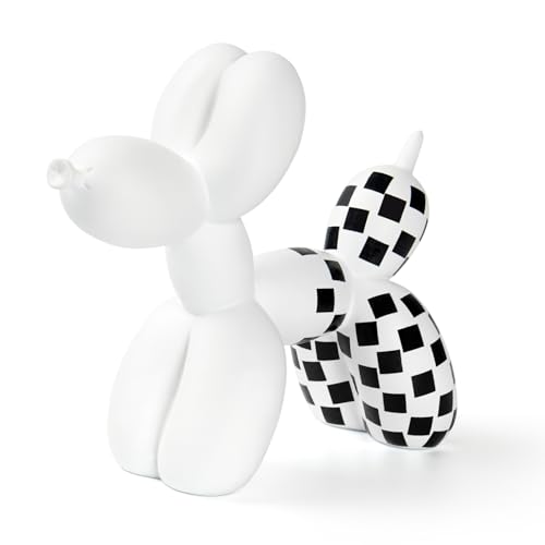 Notakia Black and White Checkered Racing Car Pattern Balloon Dog Statue Crafts Living Room Desktop Decorations,Handmade Modern Small Shelf Decor Anima
