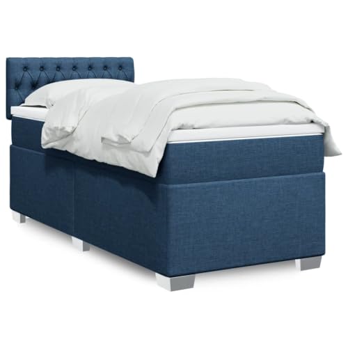 Genérico Cama Box Spring con colchón Tela Azul 90x190 cm,Mobiliario,Camas y Accesorios,Camas y somieres 3285756