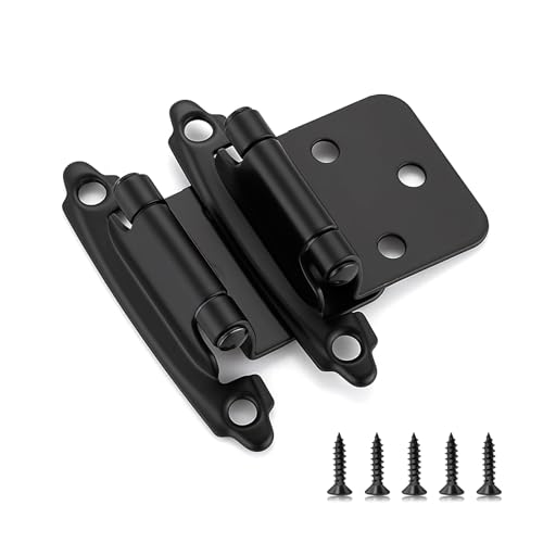 Image of Ravinte 2 Pack (1 Pairs) 1 /2 inch Overlay Cabinet Hinges, Self-Closing Semi-Concealed Face Mount, Matte Black Decorative Hardware with Door Bumpers for Kitchen & Cupboard Doors