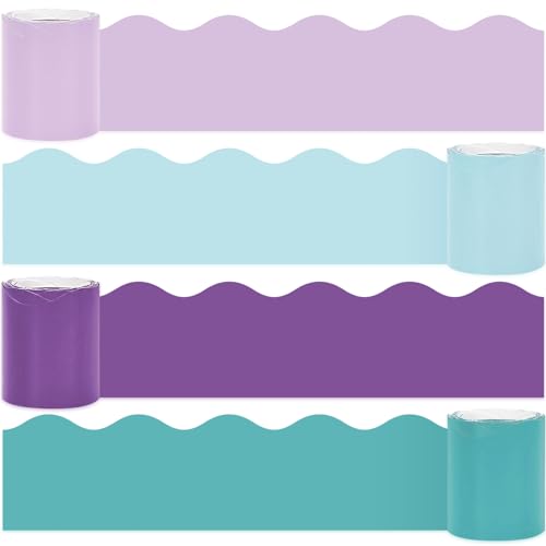 Image of Whaline 65.6 Ft Purple Blue Bulletin Board Borders 4 Rolls Purple Blue Die-Cut Bulletin Board Trim for Back to School Classroom Office Chalkboard Decoration