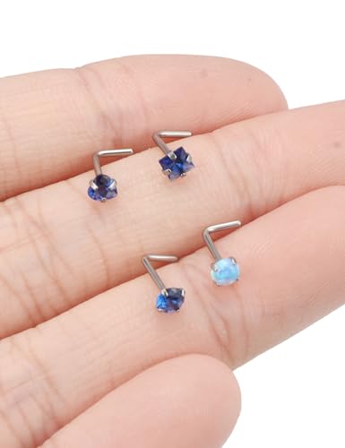 F136 Titanium 20/18g L Shaped Pink/Blue Diamond Nose Ring Studs Earrings Piercings Jewelry Surgical Steel for Women Men3