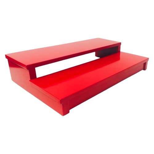 Image of Premium Wooden 2-Tier Puja Chowki in Glossy Red-Multi-level Worship Pedestal Stand for Idols,Diya,and Home Mandir(Size40x25x8 cm)Traditional Worship Platform with Storage Space (Auspicious Shubh Rang)