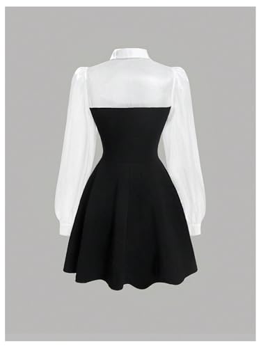 GORGLITTER Girl's Long Sleeve Dress Fall Cute Boho Color Block Cut Out Collared Skater Mini Dresses with Metallic Shrug2