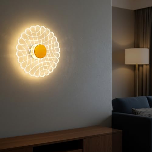 Image of Lamp master Luxury Round Nest 3-Color LED Wall & Ceiling Light | Geometric Acrylic Lamp with Antique Gold Finish | Home Decorative Light, Modern Interiors Wall lamp for Living Room, Bedroom, Bedside