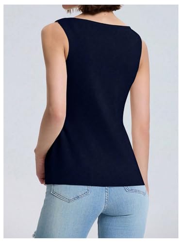 Verdusa Women's Button Front Blazer Rib Knitted Vest Scoop Neck Slit Sleeveless Top2