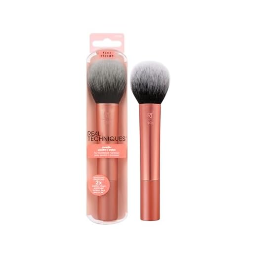 Real Techniques Ultra Plush Powder Makeup Brush, For Setting Powder, Bronzer, & Blush, Sheer, Buildable Coverage, Large, Fluffy Powder Brush, Vegan, Synthetic Bristles, 1 Count