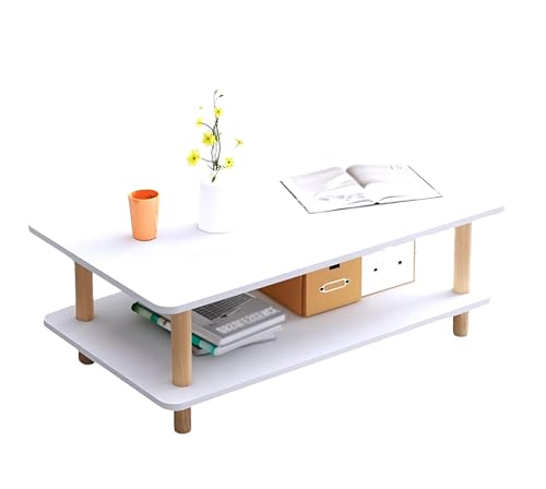 Image of Coffee Table - Rectangle Center Table for Living Room | Engineered Wood Tea Table with Storage | Stylish Teapoy Table for Hall, Lounge, and Office (White - b)