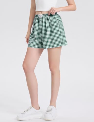 Image of LOMON Womens Boxer Shorts Casual Summer 2026 Pajama Lounge Sleep Pj Gingham Plaid Shorts Y2K Beach Bottoms