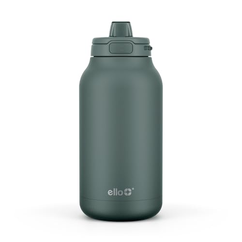 Image of Ello Hydra 64oz Stainless Steel Water Jug with Locking Leak Proof Lid | Reusable Half Gallon Vacuum Insulated Metal Bottle with Silicone Straw, Keeps Drinks Cold All Day, Gift Ready, Olive Tree