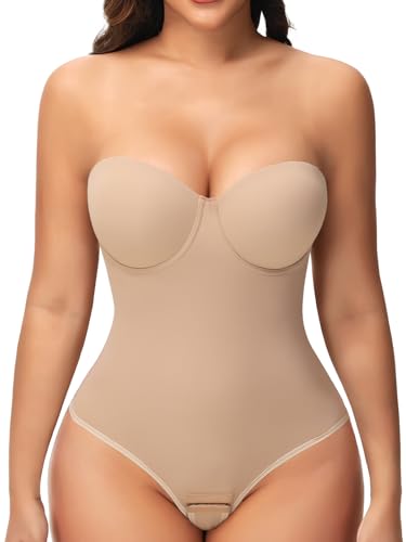 Image of JOYSHAPER Strapless Shapewear Bodysuit for Women Low Back Built-in Bra