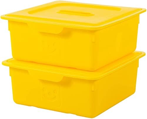 Iris Ohyama, Box, Bins, Kids Toy Organizer, Set of 2, 25 L, BPA Free, Ergonomic Handles, Living Room, Bedroom, PlayRoom - KCB-32 - Green