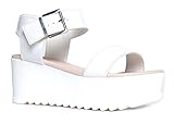 Women's Platform Buckle Sandal - Open Peep Toe Fashion Chunky Ankle Strap Shoe - Surf by J Adams