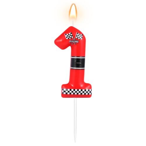 AKURIEEY Red Racing Car Birthday Number 1 Candle Cake Party Decorations