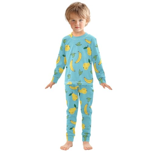 Pajama Sets Long Sleeve Fruit Pattern on Blue Soft Comfy Sleepwear 2 Piece PJS 3-8T2