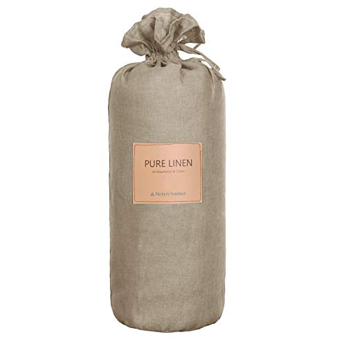 S VICTORY SYMBOL 100% French Natural Linen Bedding Ultra Soft Durable Luxurious Stone Washed 4 Pieces Sheets Set(Khaki,Queen)
