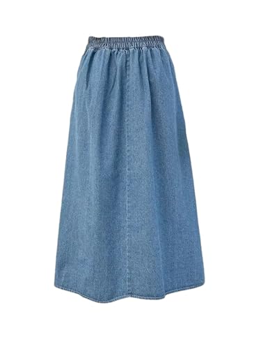 Women's High Waist Slim Fit Pleated Denim Skirt Casual Midi A-Line Jean Skirt3