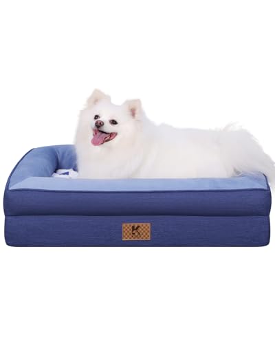 KSIIA Big Dog Bed for Large Dogs, Orthopedic Egg-Crate Memory Foam Pet Bed with Sides, Waterproof Lining and Non Slip Pet Couch with Removable Washable Cover, 36 x 27 Inch, Blue