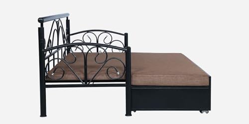 Image of 3 Seater Metal Sofa Cum Bed with Hydraulic Storage | Sofa Set for Living Room, Bedroom, Guest Room| King Size Convertible Sofa Bed | Comfortable Seating Sofa Brown & Black