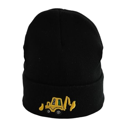 BIBOKAOKE Gorro de punto para niños, tractor, excavadora, granja, construcción, remolcador, camión, gorro de invierno, gorro cálido, gorro de regalo para niños y niñas, Estilo#k01 Negro, Talla única