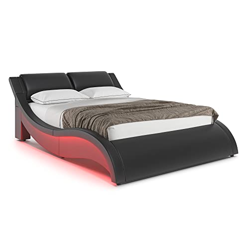 Buy ZTOZZ Lyon Wave Like LED Bed Frame Queen Size Contemporary Modern Curved Faux Leather