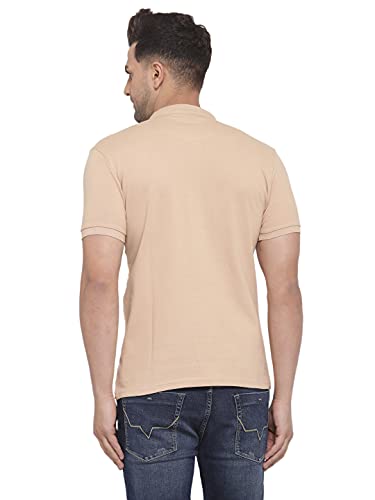 Image of Style Quotient Men Beige Solid Mandarin Collar T-Shirt
