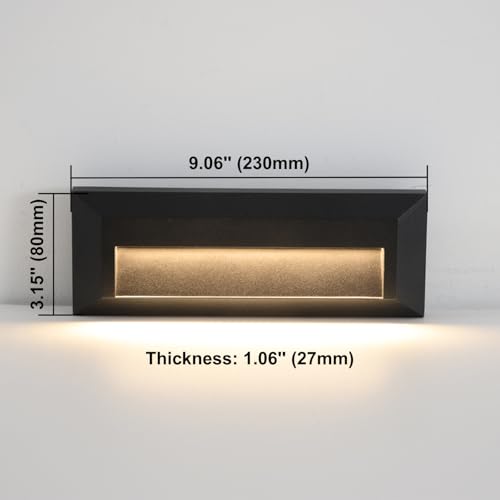 ZONK LED Outdoor Indoor Step Lights, Line Voltage 110-240V 2W Landscape Stair Lights, 9Inch Non-dimmable 3000K IP65 Waterproof Stairway Lighting, LED Deck Light, Retaining Wall Lights, Pack of 3