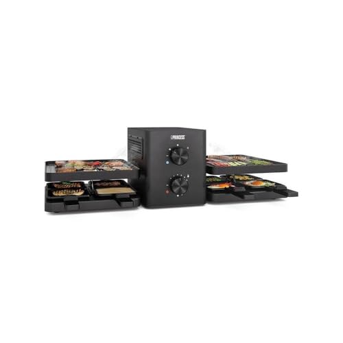 Princess Raclette Purify, 8 personas, Sistema de Purificación de Aire Integrado, Termostato Ajustable, Piezas Aptas para Lavavajillas, Revestimiento Antiadherente, Cable de 2m, 162660