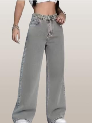 Image of Women's Kashianxstyle Loose Fit Wide Leg Denim Jeans | Mid High Rise Casual Denim Pants for Women, Full Length Everyday Wear