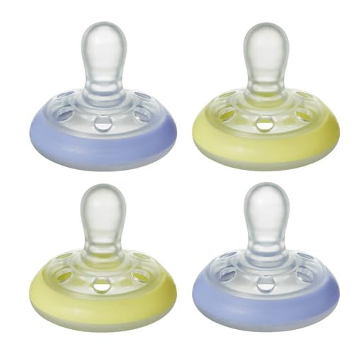 Image of Tommee Tippee Breast-like Night Pacifier, 0-6 Months, 4 Pack, Glow in the Dark Paci, Breast-shaped Nipple for a Natural Latch, BPA-free, Newborn Essentials