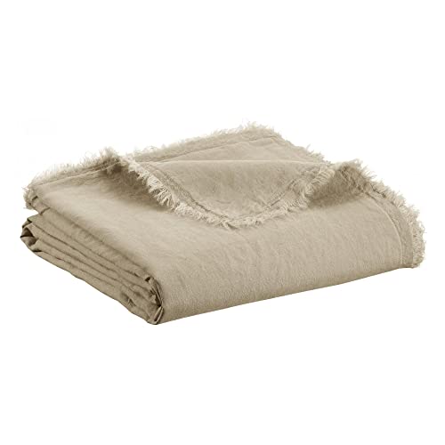 Vivaraise - Plaid Zeff Nomade – 130x180 cm – Couverture d'appoint Chaude, jeté de canapé Doux – Recto en Lin, Verso en Coton – Finition frangée -...