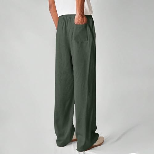 2025 Lightweight Fall Pants for Men Big & Tall High Elastic Drawstring Pant Cotton Linen Straight Leg Sweatpant4