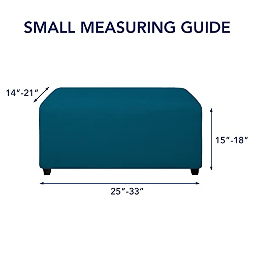 Image of PureFit Stretch Rectangle Ottoman Cover Footstool Cover, Peacock Blue | Fleece Soft Form Fit Ottoman Slipcovers Rectangle Slipcover for Folding Storage with Nonslip Elastic Bottom