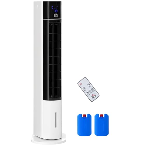 HOMCOM Portable Air Cooler, 3L Tank Evaporative Ice Cooling Tower Fan with 3 Modes, 3 Speeds, Remote, Timer, 60° Oscillating, Portable Swamp Cooler for Home Bedroom, White