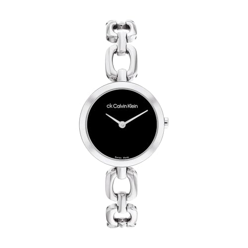 Reviews de Relojes Calvin Klein para Dama - los preferidos. 46 Calvin Klein Reloj para Mujer 25000005 Swiss Jewelry Link 26 mm - Acero Inoxidable Plateado con Esfera Negra - Multifunción con Indicador de Fecha