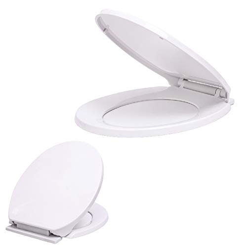 Soft Close Toilet Seat with Quick Release, Heavy Duty PP Material Anti-Bacterial Toilet Seats with Adjustable Hinges, White Plastic Loo Seat