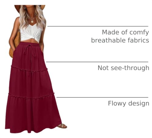 Image of Lepunuo Womens Casual Boho High Waisted Flowy Maxi Skirts Tiered Floral Long Skirts with Pockets for Summer Beach Vacation