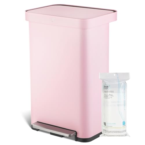 Home Zone Living 18.5 Gallon Large Stainless Steel Trash Can with Slow Closing Lid and Wide Opening, Virtuoso Collection, Pink