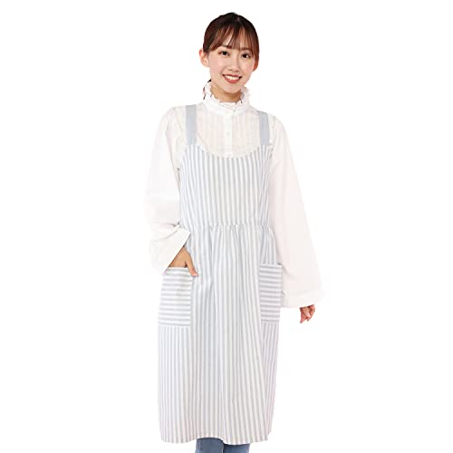 NISHIKI[ニシキ] エプロン バッククロス 綿ポリ シワになりにくい ゆったり ロング丈 レディース ポケット付き apron (ｸﾞﾚｰｽﾄﾗｲﾌﾟ/ML/ka2204)