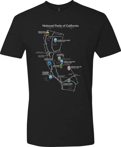 T-shirt (XL) with California State National Parks print. Map and shields of national parks. Comes with nine stickers 2.0 x 2.9 inches each in vinyl. (Black)3