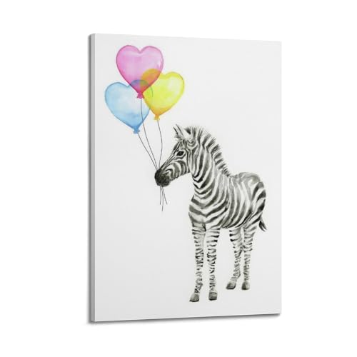 XFPMXC Póster estético de animales de cebra con un globo en la boca, cuadro decorativo en lienzo para pared, 40 x 60 cm