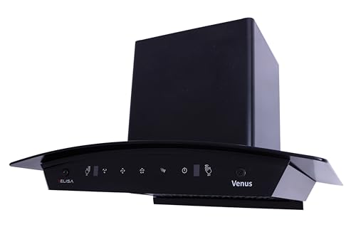 Image of Elisa Venus 90 Auto Clean Filterless Kitchen Chimney | 90cm, 1400 m /hr Suction, Gesture & Touch Control, Black, LED Lamp, Low Noise Cooker Hood