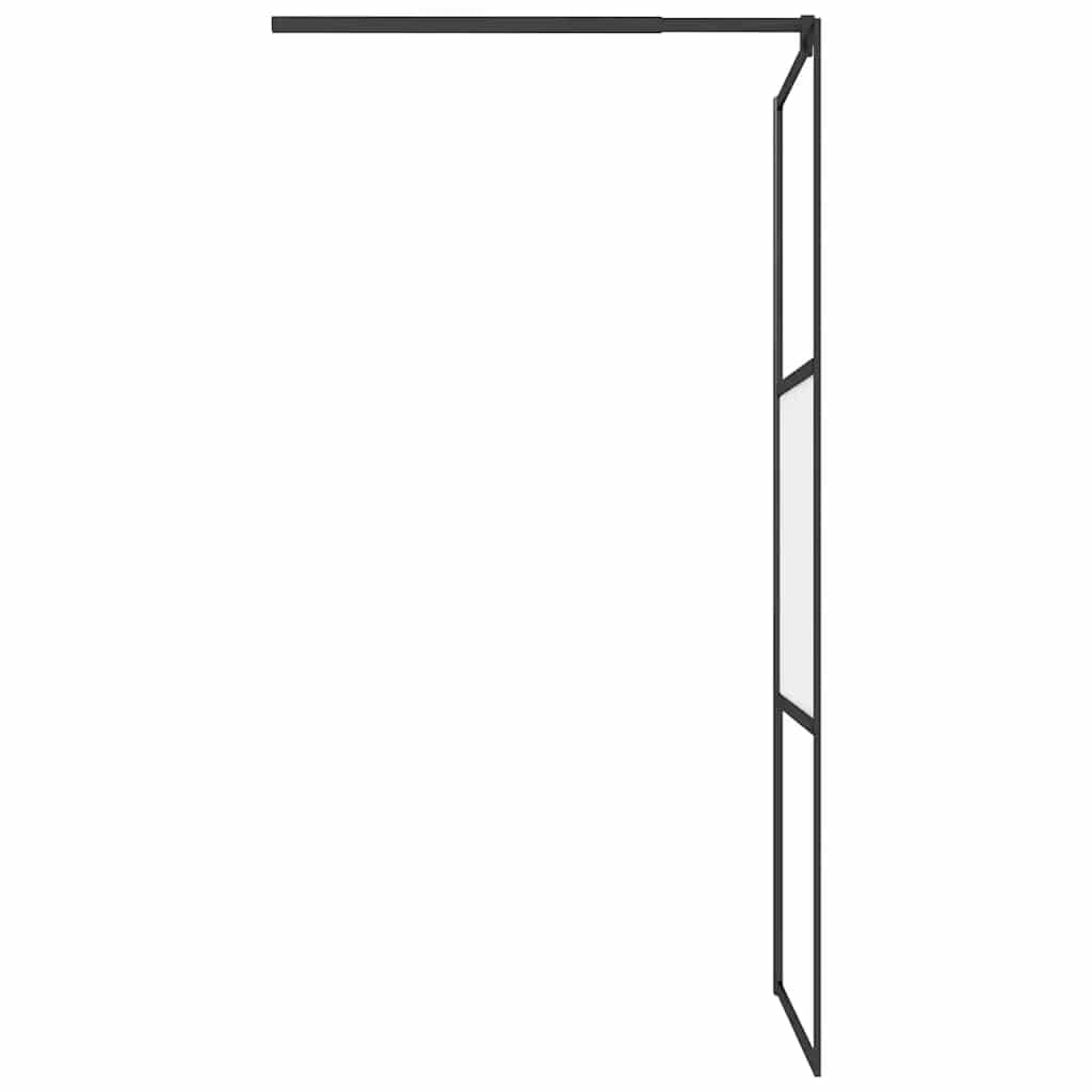 Ścianka prysznicowa Walk-In 90 x 195 cm półmatowe szkło ESG czarne z aluminiową ramą, regulowana, ochrona przed pryskaniem, stabilny drążek podporowy, nowoczesna ścianka działowa