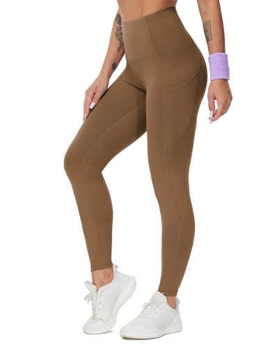 Image of THE GYM PEOPLE Thick High Waist Yoga Pants with Pockets, Tummy Control Workout Running Yoga Leggings for Women