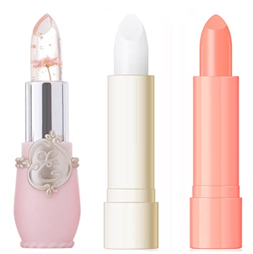 3pcs Dried Flowers Jelly Lipsticks, Lasting Nutritious Lip Balm Lips Natural Moisturizing gentle colorless Lipstick Lip Gloss (Styles #2)