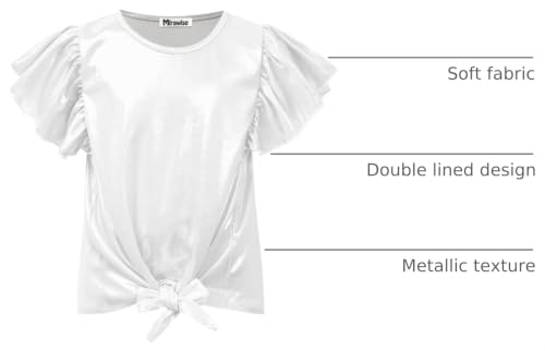 Image of Mirawise Girls Shirts Metallic Tops Clothes Tshirt Ruffle Short Sleeve Tee Size 6-14