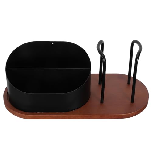 FUNNETOYU Organizador de Estación de Café Grande Negro para Cocina, Soporte de Madera Compartimentos para Cápsulas, Tazas y Agitadores, Almacenamiento Práctico para Hogar y Oficina